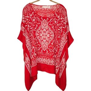 Susan Graver Cold Shoulder Woven Scarf Caftan Top